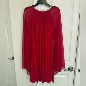 R&M Richards Red Sleeveless Dress with Cape
